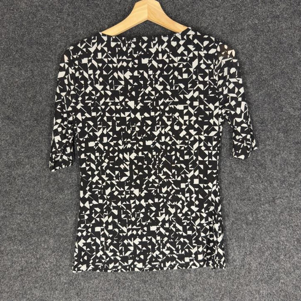Cable & Gauge Blouse Women S Small Black Geometric Short Sleeve Round Neck - Picture 2 of 7